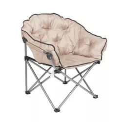 Mac Sports Heavy Duty Steel Alloy and Fabric Foldable Padded Outdoor Club Camping Chair Tufted Travel Seat with Carry Bag, Beige