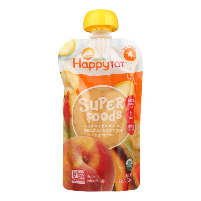 Happy Family Organics Happy Tot Superfoods Organic Bananas, Peaches, and Mangos Fruit Blend - Case of 16/4.22 oz, 2 of 6