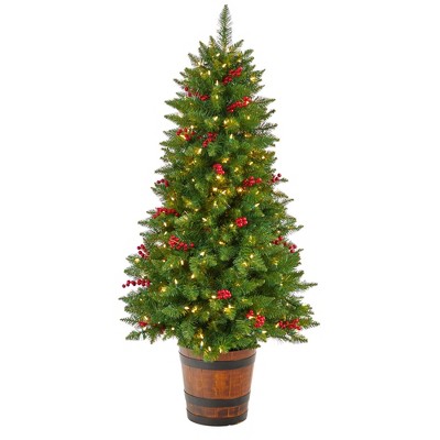 Nearly Natural 5' Colorado Aspen Prelit Porch Artificial Christmas Tree with Berries