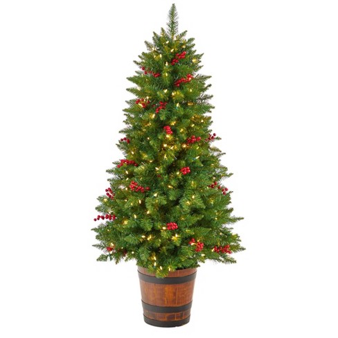 Best Choice Products Set of 2 24.5in Outdoor Pathway Christmas Trees Decor  w/ LED Lights, Berries, Pine Cones, Ornaments 