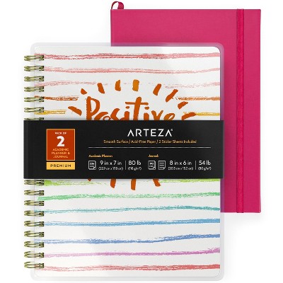 Arteza Academic Bundle, Positive Vibes Only Design + PU Lined Journal in Pink - 2 Pack (ARTZ-4432)