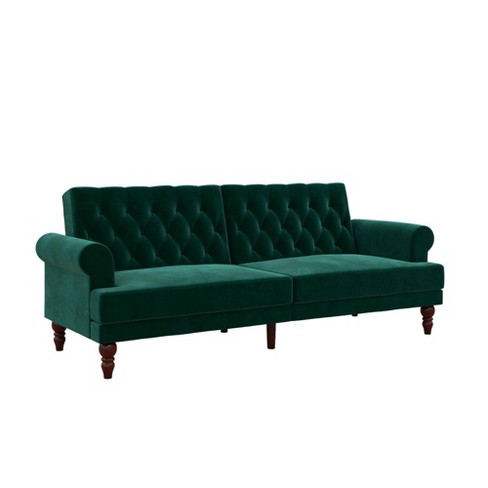 Novogratz Tallulah Memory Foam Futon, Convertible Couch, Green Velvet
