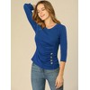 INSPIRE CHIC Women's V Neck 3/4 Sleeves Solid Knitted Buttons Decor Ruched Blouse - 4 of 4