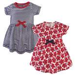 Touched by Nature Baby and Toddler Girl Organic Cotton Short-Sleeve Dresses 2pk, Red Flowers