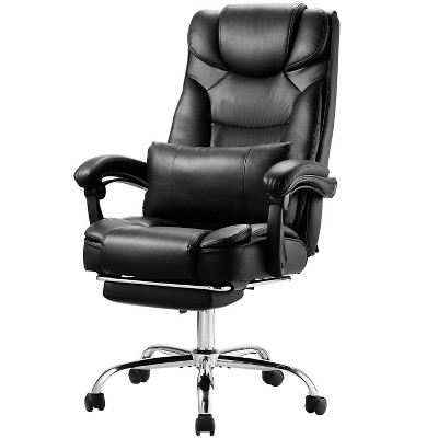VEVOR Executive Office Chair with Footrest, 300lb Capacity Office Chair with Lumbar Pillow, PU Leather Reclining Home Office Desk Chairs, Black