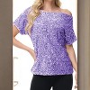 Anna-Kaci Women's Off-Shoulder Sequin Short Sleeve Top with Relaxed Fit - 3 of 4