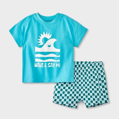 Image of Baby Boys' Graphic T-Shirt & Shorts Set - Cat & Jack™ Turquoise Green 6-9M