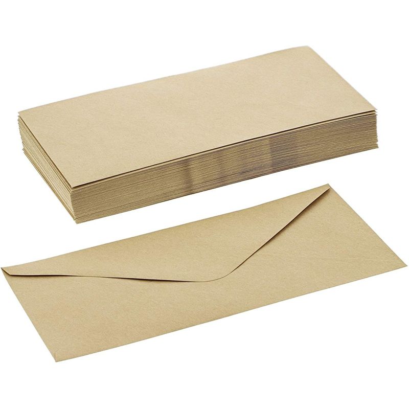 100 Count Kraft Envelopes V Flap with Gummed Glue Seal for Home and Office, 9.5 x 4 Inches, Brown, 4 of 5