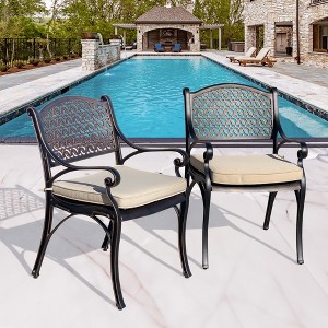 Kinger Home 2-Piece Outdoor Patio Chairs Set for 2,  Cast Aluminum Patio Furniture Chairs with Cushions - 1 of 4
