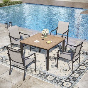 Captiva Designs 5pc Patio Dining Steel Dining Table with Umbrella Hole & Gray Textilene Arm Chairs - 1 of 4