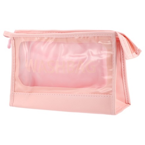 Unique Bargains Double Layer Makeup Bag Cosmetic Travel Bag Case Make Up  Organizer Bag Clear Bags for Women 1 Pc Pink