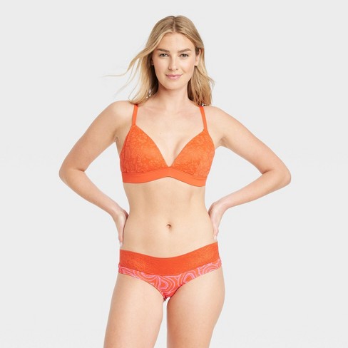 Women's Floral Print Cotton Cheeky Underwear with Lace Waistband - Auden™  Orange S