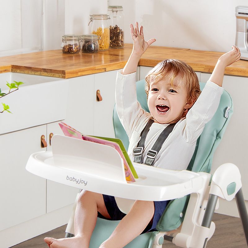 Infans Foldable Baby High Chair w/ Double Removable Trays & Book Holder Green, 4 of 11