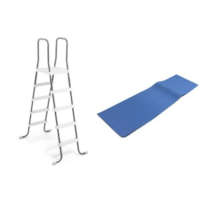 Intex Steel Frame Above Ground Pool Ladder + Protective Swimming Pool Ladder Mat