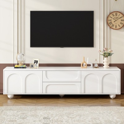 TV Entertainment Center With 5 Iron Round Legs For TVs Up To 75",TV Cabinet Storage With Arched Doors And 2 Drawers,TV Stands Corner-Maison Boucle