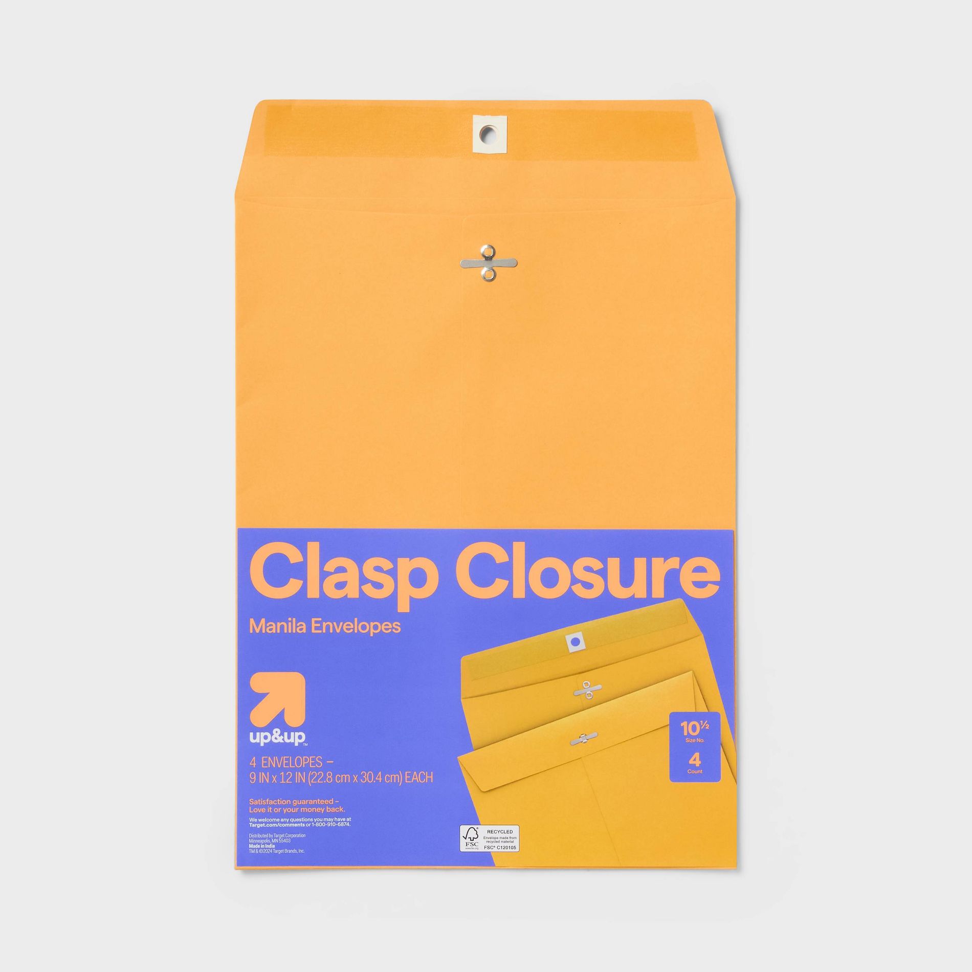 4ct 9" x 12" Clasp Closure Manila Envelopes - up&up™: Large Mailing Envelopes, Beige, Paper, Stationery, 4 Pack