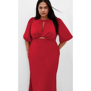 Women's Plus Size Ines Puff Dress - red cherry | CITY CHIC - 1 of 4