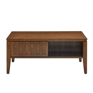 Vynxaria Modern Fluted Coffee Table with Storage Sliding Door,Wood Leg, Wood Center Table for Living Room Apartment Office, Accent Table, TV Stand - 1 of 4