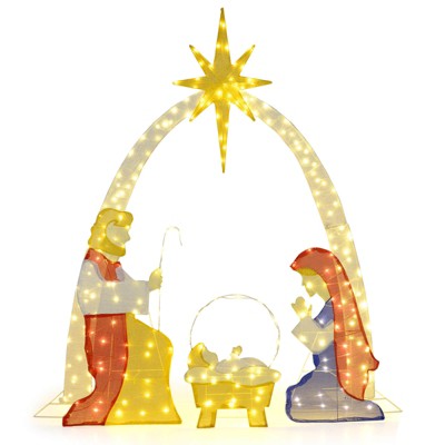 Costway 6 Ft Lighted Nativity Scene with 240 Warm White LED Lights for Yard, Porch, Garden