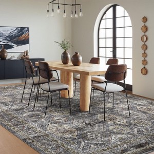 Washable Area Rug Non Slip - Low Pile Vintage Faux Wool Soft Rug, Machine Washable Foldable Distressed Floral Accent Carpet for Living Room - 1 of 4