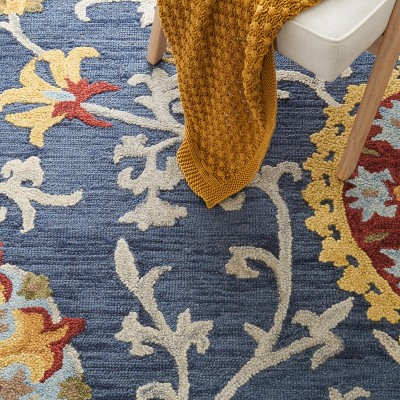 Handmade Blue Wool Tufted Square Area Rug