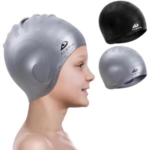 DSANE 2 Pack Kids Swim Caps for Boys Girls, Durable Silicone Swimming Cap with 3D Ear Pockets for Age 3-15 Toddler Child Youth Teen Unisex - 1 of 1