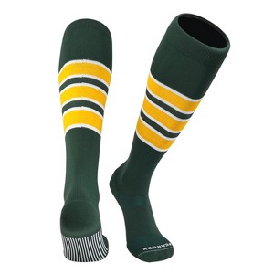 PEAR SOX Striped OTC Baseball, Softball, Football Socks - Forest Green, White, Gold (C) - 1 of 4