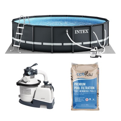Intex Above Ground Swimming Pool Set, Ultra XTR 16' x 48" Round Frame Bundled with OptiFlow Premium Pure Silica Filter Pool Sand, 50 lb Bag