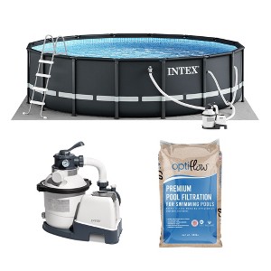 Intex Above Ground Swimming Pool Set, Ultra XTR 16' x 48" Round Frame Bundled with OptiFlow Premium Pure Silica Filter Pool Sand, 50 lb Bag - 1 of 4