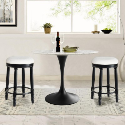 Black Bar Stools Set of 2, 26" Counter Height, 360° Swivel Wooden Bar Stools