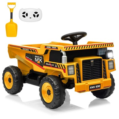 Garvee 12V Ride On Dump Truck for Kids with Remote Control, Electric Construction Vehicle Toy with Auto-Lift Bed, Shovel, LED Lights, Music