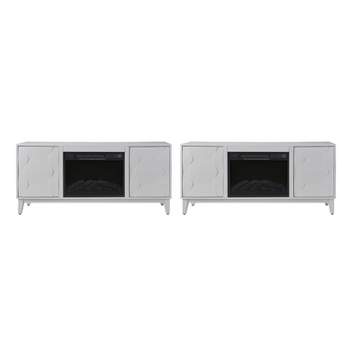 Lucy Traditional 58" Media Console TV Stand for TVs Up to 55" With Electric Fireplace Included Set of 2|Artful Living Design-WHITE