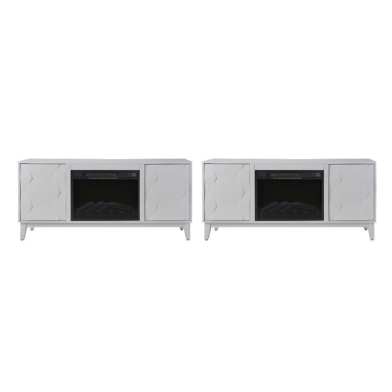 Lucy Traditional 58" Media Console TV Stand for TVs Up to 55" With Electric Fireplace Included Set of 2|Artful Living Design-WHITE, 1 of 11