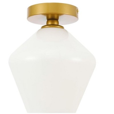 Gene Brass and Frosted White Glass 1-Light Flush Mount