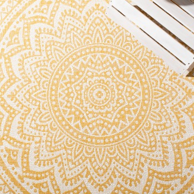 Ivory and Gold Square Synthetic Indoor/Outdoor Area Rug