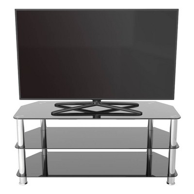 Black Tempered Glass Corner TV Stand with Chrome Legs
