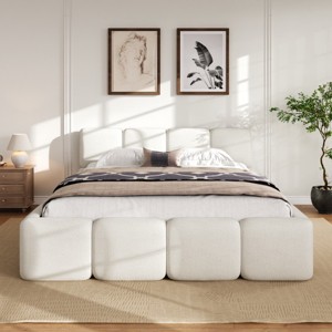 Upholstered Platform Bed with Thick Headboard, Boucle Fabric Grounded Frame Bed for Bedroom-Baofuwish - 1 of 4