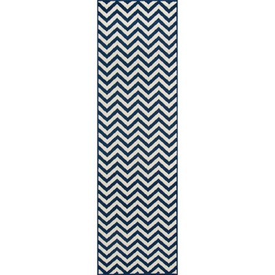 Nautical Luxe Blue Outdoor Chevron Runner Rug 27" x 6"