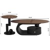 TiramisuBest Luxury 2-Piece Nesting Coffee Table Set with Storage, Oval & Round Black Center Tables for Living Room, Brown - 4 of 4