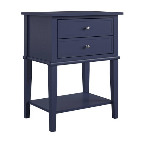 Durham Accent Table With 2 Drawers Navy, Navy Side Table With Drawers