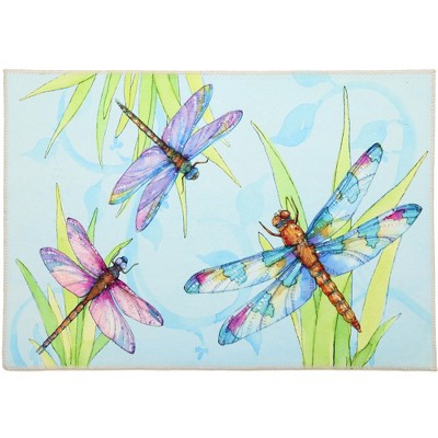 Olivia’s Home Crystal Dragonflies Indoor Doormat – 22" x 32", Artistic Botanical Style for Entryway or Kitchen