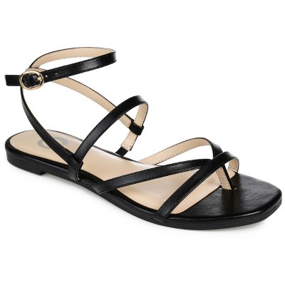 Journee Collection Womens Serissa Multi Strap Flat Sandals Black 6 : Target