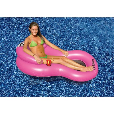 Swimline 61" Chill Pill 1-Person Inflatable Swimming Pool Floating Lounge Chair with Drink Holder - Pink