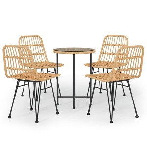 vidaXL Bistro Set Outdoor Patio Balcony Table and Chairs Rattan Look 5 Piece - Brown - 1 of 4
