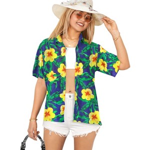 HAPPY BAY Hawaiian Shirts Womens Casual Summer Beach Party Floral Blouses Short Sleeve Tropical Vacation Tops Dress Shirts for Women - 1 of 4
