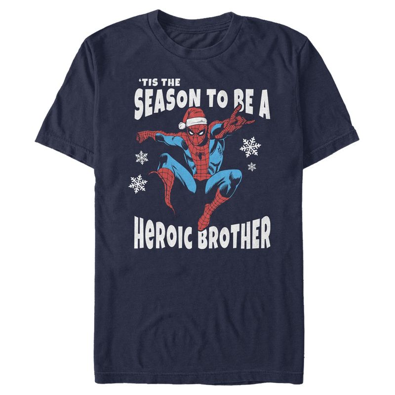 Men's Marvel Christmas Spider-Man Heroic Brother T-Shirt, 1 of 5