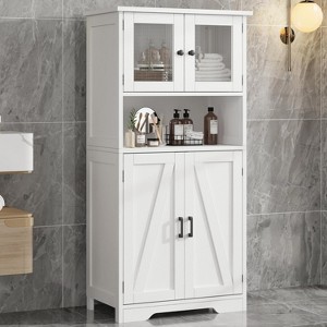 Garvee 50.4" Tall Farmhouse Bathroom Cabinet with Glass Doors,Adjustable Shelves & Anti-Tip Hardware – Freestanding Engineered Wood Storage - 1 of 4