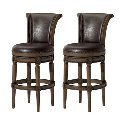 Maven Lane Pullman Upholstered Kitchen Stool with Vegan Leather Cushion Seat, Set of 2