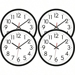 4 Pack Black Wall Clock 12 Inch Silent Non Ticking Quartz Round Analog Classic Modern Home Office Classroom School - 1 of 4