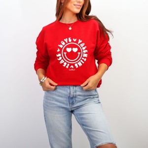 S.W.Smiley Peace Love Valentine Smiley -  Women's Graphic Sweatshirt - 1 of 4